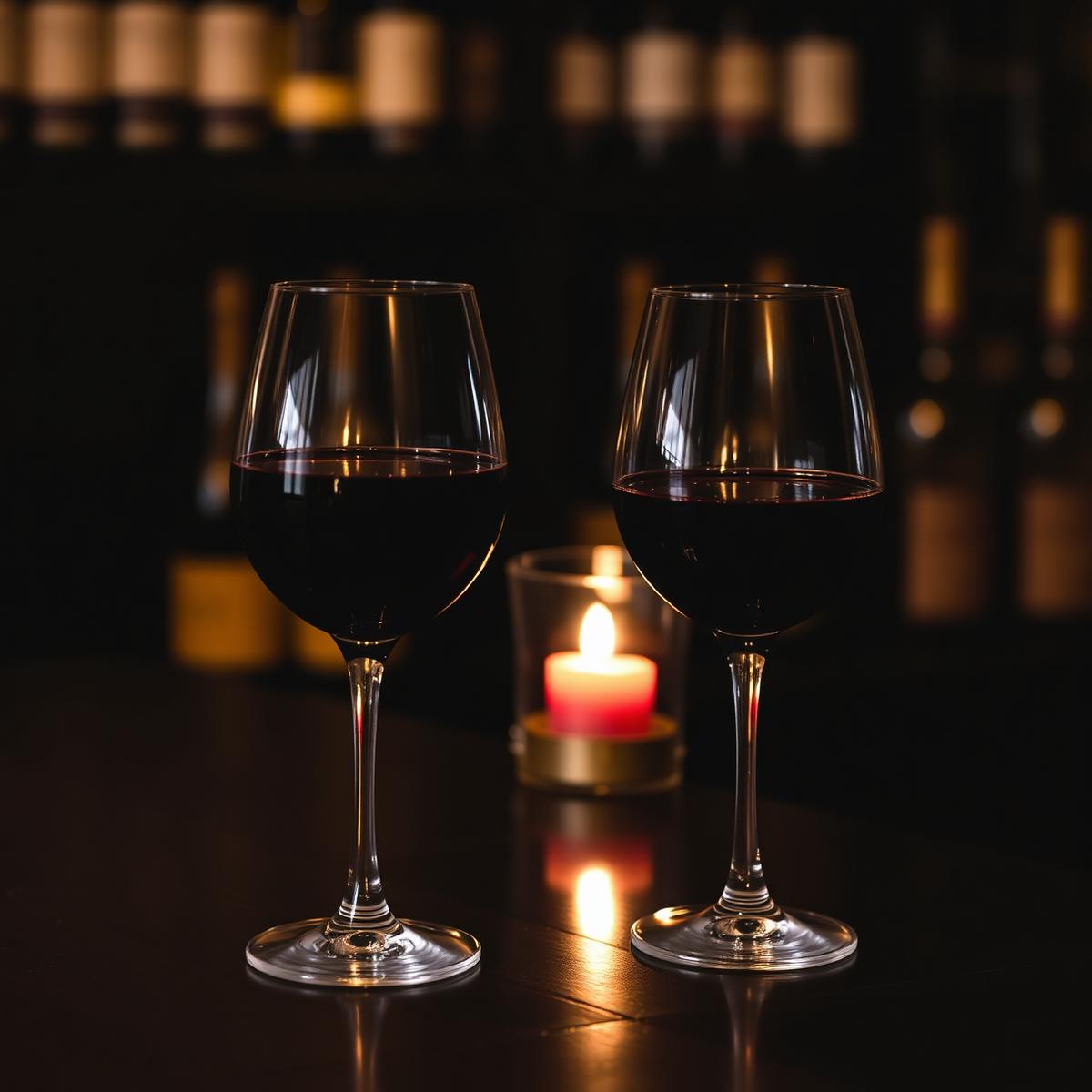 Two glasses of red wine at the bar
